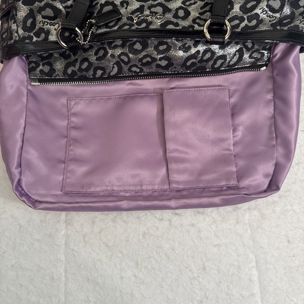 Coach Metallic Ocelot Leopard Animal Print Silver Black Satchel Vintage 14289 - Picture 10 of 13